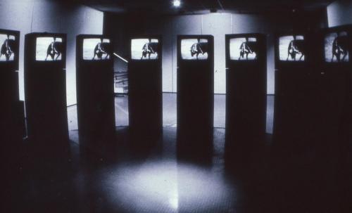 Exhibition view of 'A las cinco de la tarde' at Octobre des Arts, L’E.L.A.C. Lyon, 1984. Picture: Marie-Jo Lafontaine.