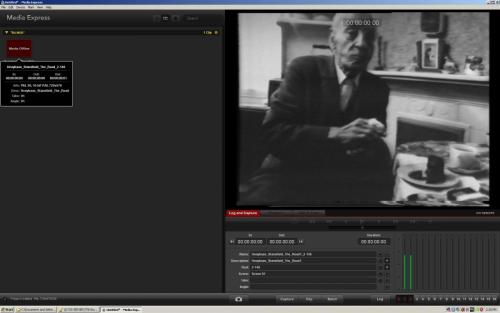 A screen shot of LIMA's capture software, Black Magic's Media Express, in the process of capturing the H/S work 'The Road', from 1976, from BetaSP to 10-bit Uncompressed AVI. Picture: LIMA.