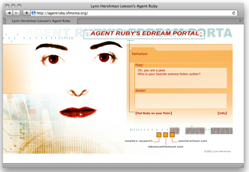 Screenshot van Lynn Hershmann Leeson’s webgebasserde werk Agent Ruby.