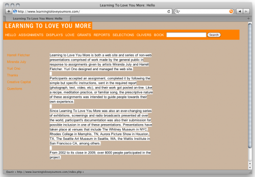 Screenshot of Learning To Love You More by Harrell Fletcher and Miranda July